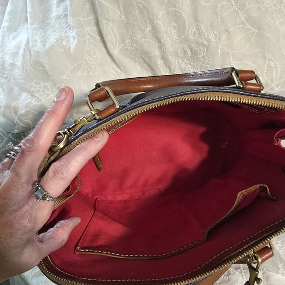 Dooney & Bourke Navy and Tan Leather Satchel - Picture 7 of 10